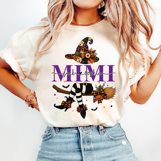 Mimi Halloween Witch Shirt for Women, Cute Fall Pumpkin Graphic Tee, Personalized Grandma T Shirt, Cozy Autumn Outfit Gift