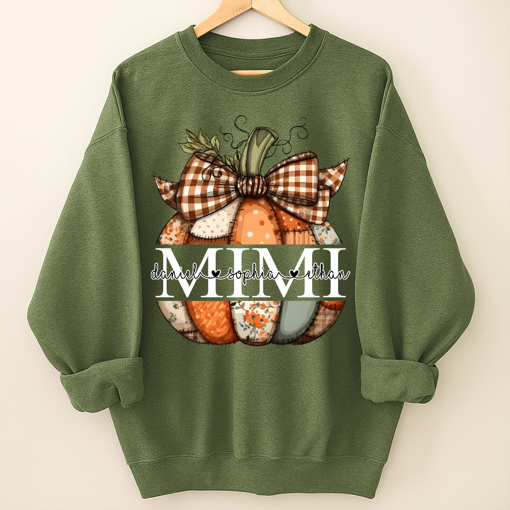 Personalized Fall Pumpkin Sweatshirt – Custom Initial Monogram with Family Names, Cozy Autumn Crewneck for Women