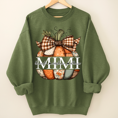 Personalized Fall Pumpkin Sweatshirt – Custom Initial Monogram with Family Names, Cozy Autumn Crewneck for Women