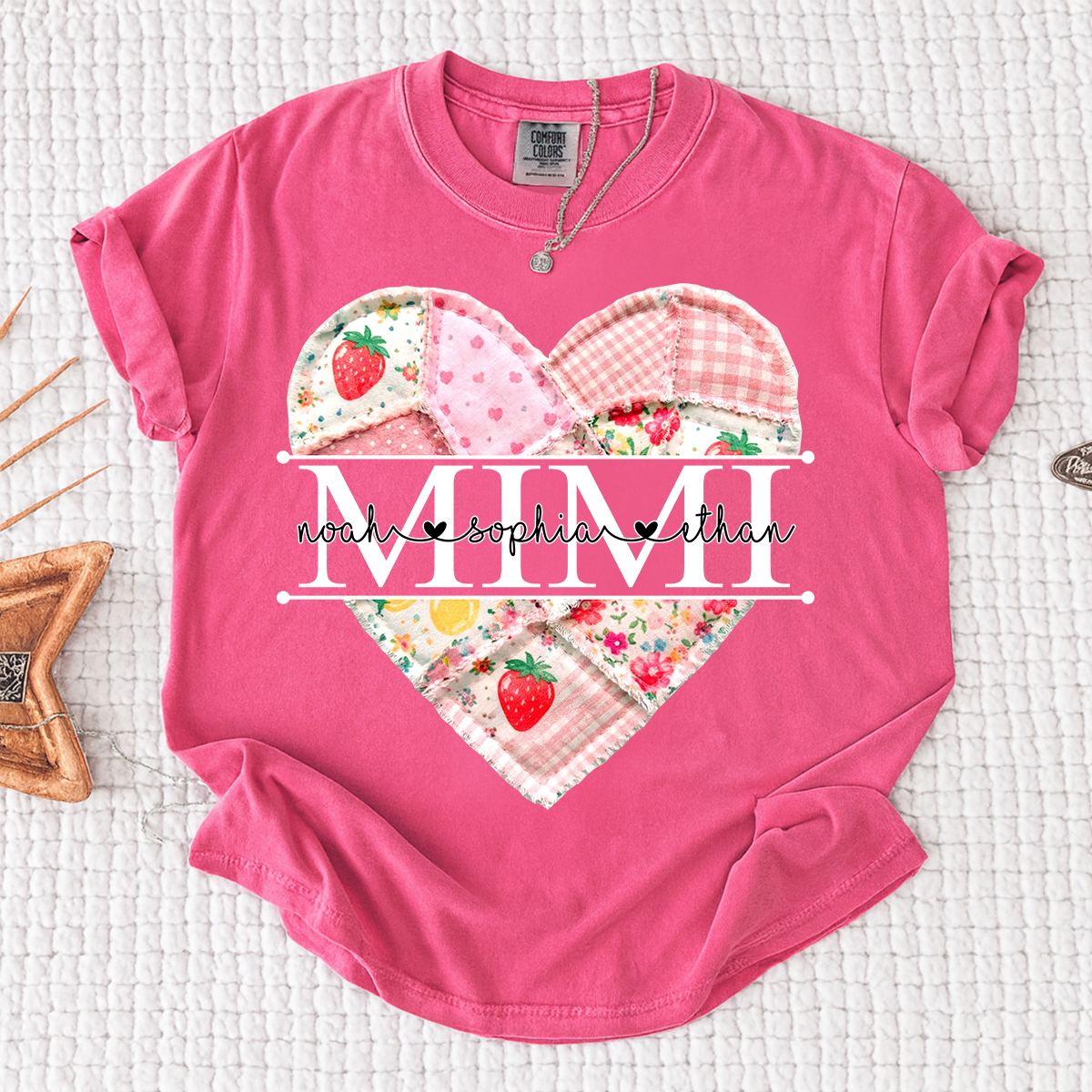 Comfort Colors® Personalized Mimi Heart Patch T-Shirt for Grandma, Custom Family Names Tee