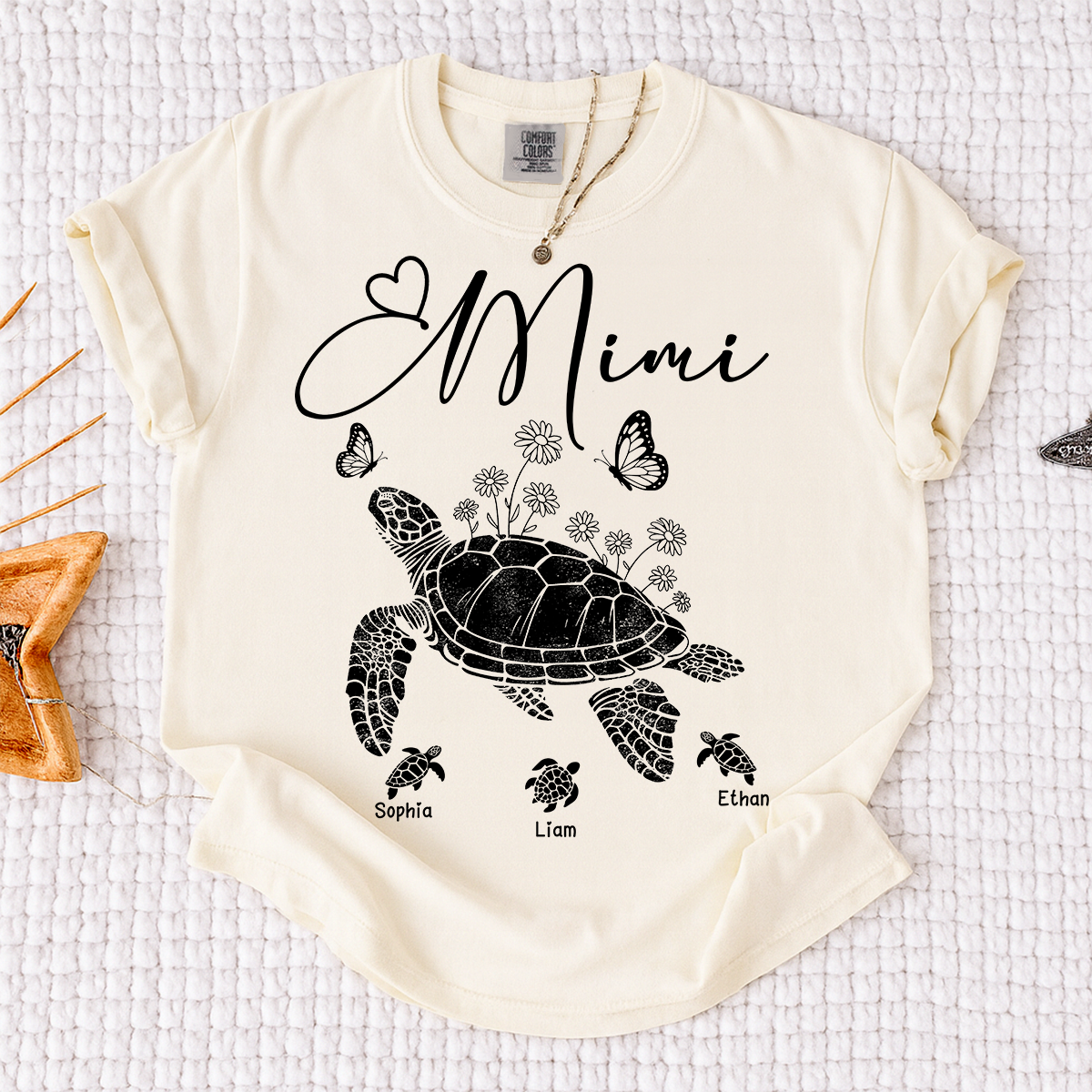 Comfort Colors® Personalized Mimi Shirt featuring A Turtle, Grandma And Grandchildren, A unique Gift For Grandma And Family
