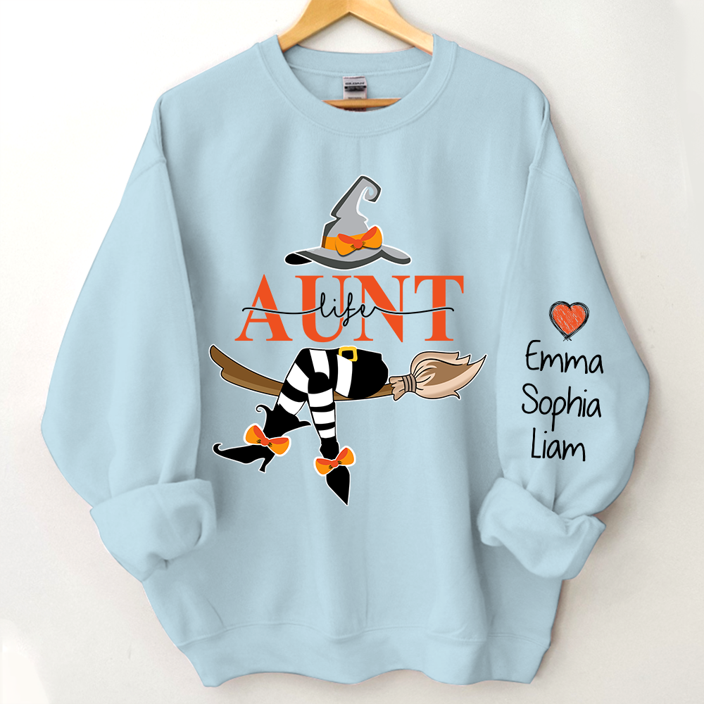 Aunt Life Witch Sweatshirt, Custom Aunt & Kids Halloween, Gift For Aunt TH Sweatshirt