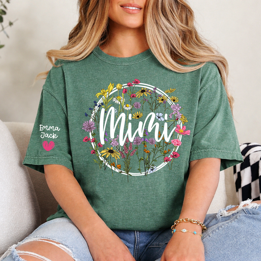 Personalized Mimi Shirt, Custom Floral T-Shirt with Mimi Name and Custom Kids Names