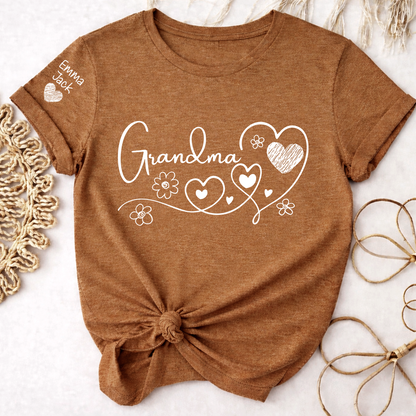 Personalized Grandma Shirt, Custom Family T-Shirt with Heart and Flower Design, Ideal Gift for Grandma