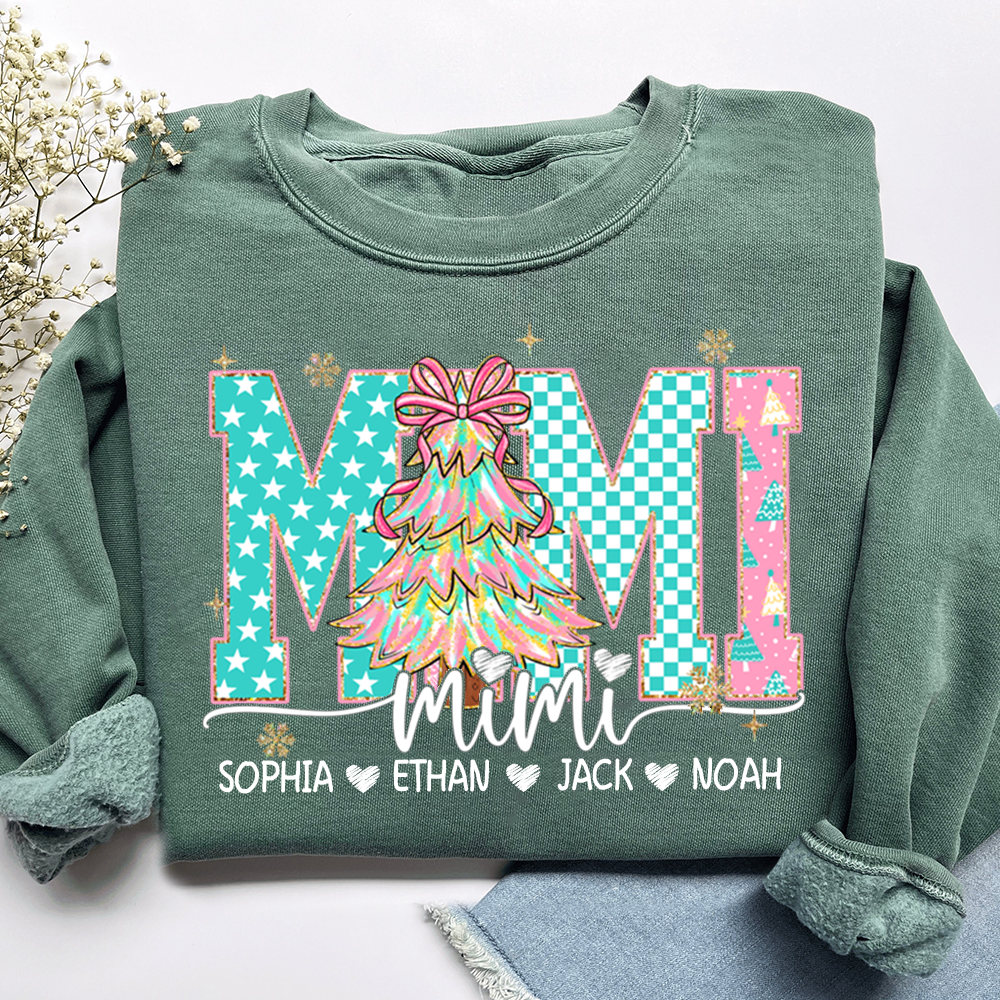 Mimi Christmas Shirt, Custom Grandma Sweatshirt with Grandkids Names