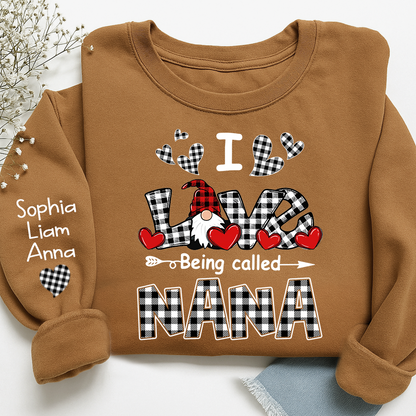I Love Being Called Nana Sweatshirt, Gingham Heart Gnome, For Gift Valentine Grandma And Kids