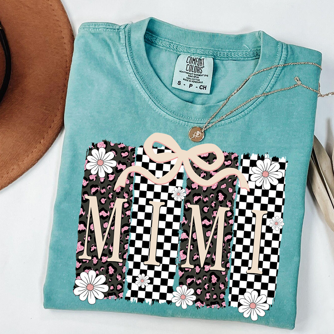 Comfort Colors® Mimi Graphic Tee, Retro Checkered Daisy Print Shirt for Grandma