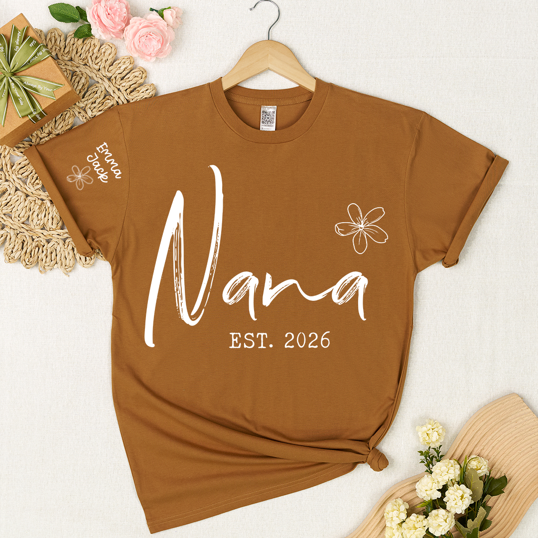 Custom Nana T Shirt Est 2026, Personalized Grandma Shirt, Minimalist Nana Name Tee, Family Gift for Nana from Grandkids