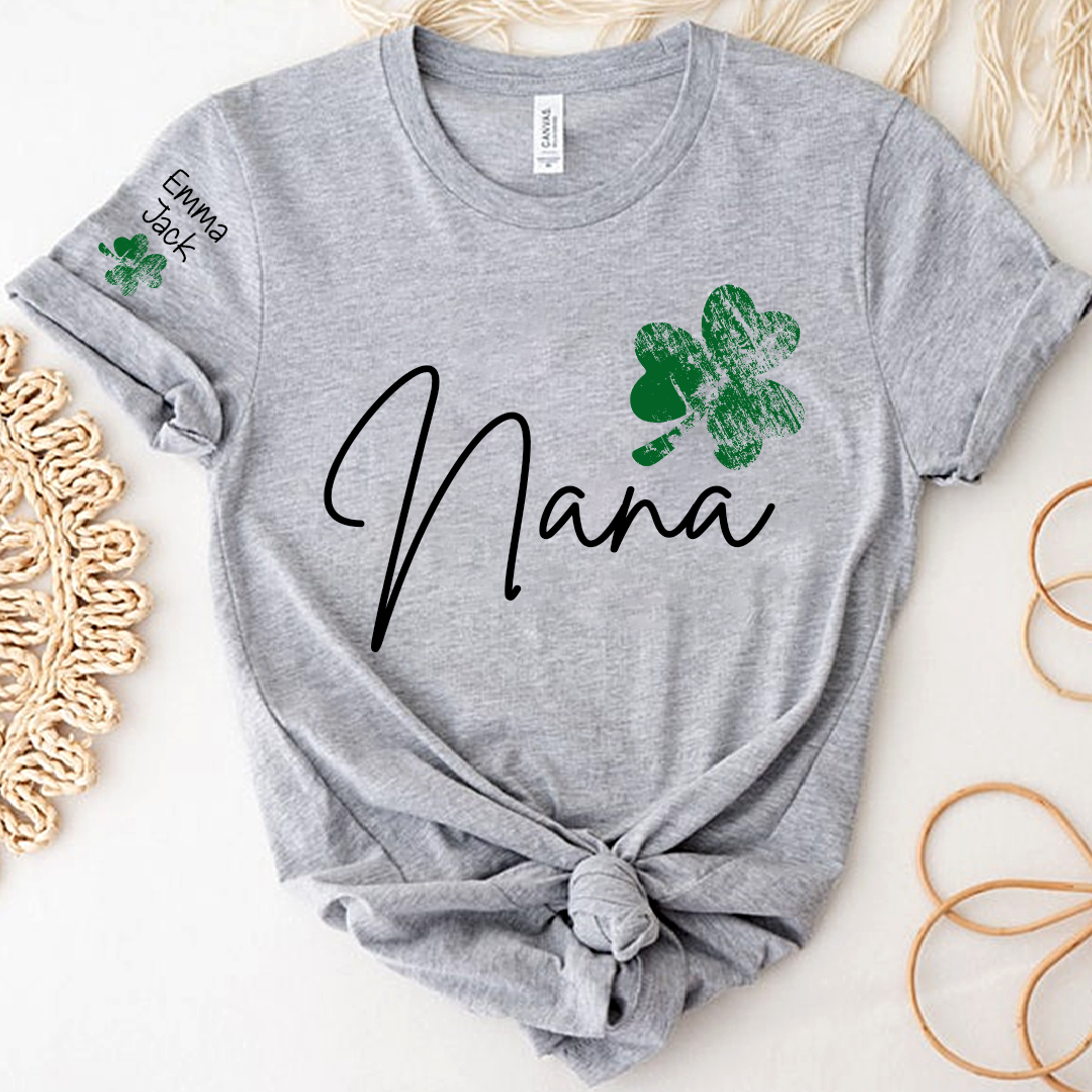 Lucky Grandma St Patrick’s Day T Shirt, Nana Shamrock Custom Names Design