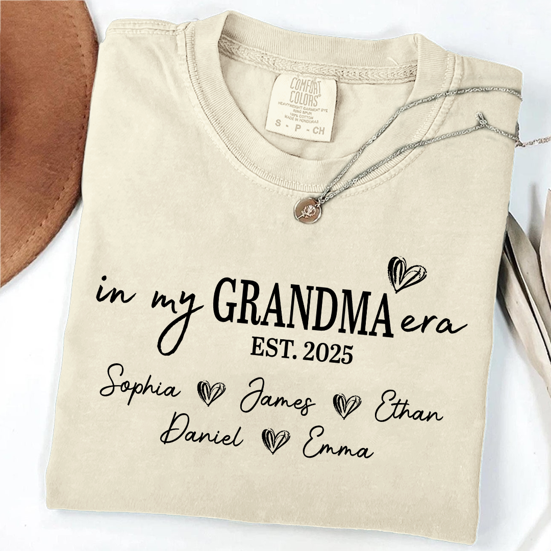Comfort Colors In My Grandma Era Est 2025 Custom Shirt, Gift for Grandmother with Kids' Names