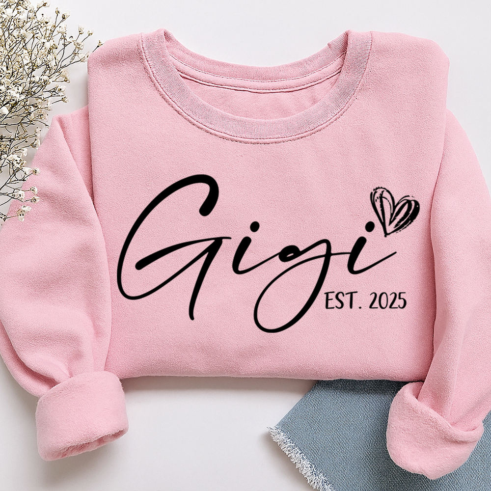Gigi Est. 2025 Sweatshirt, Personalized Grandma Announcement Tee