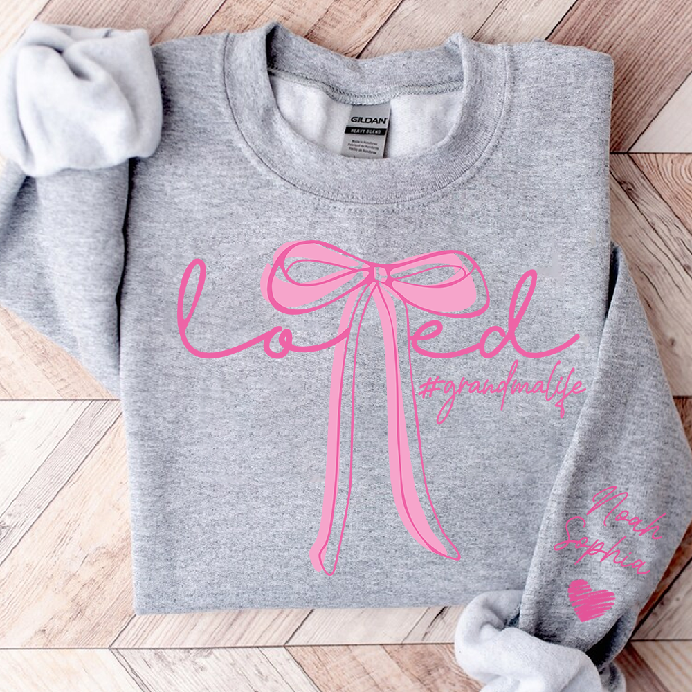 Personalized Grandma Sweatshirt, Loved Bow Design Custom Name Gift