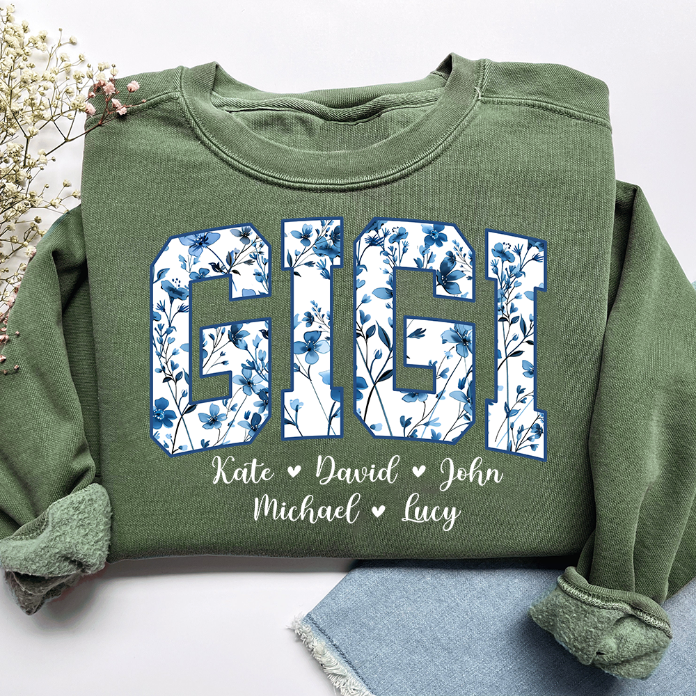 Personalized Blue Mimi Sweatshirt,Gift For Custom Grandma and Kids