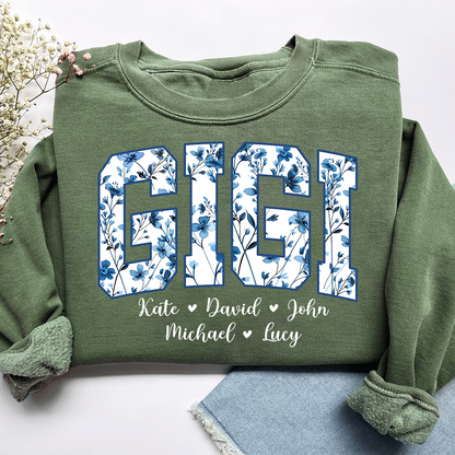 Personalized Blue Mimi Sweatshirt,Gift For Custom Grandma and Kids