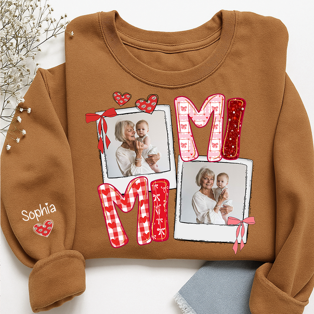 Personalized Mimi Photo Sweatshirt, Custom Grandma Crewneck with Grandbaby Pictures, Mimi Valentine Family Gift