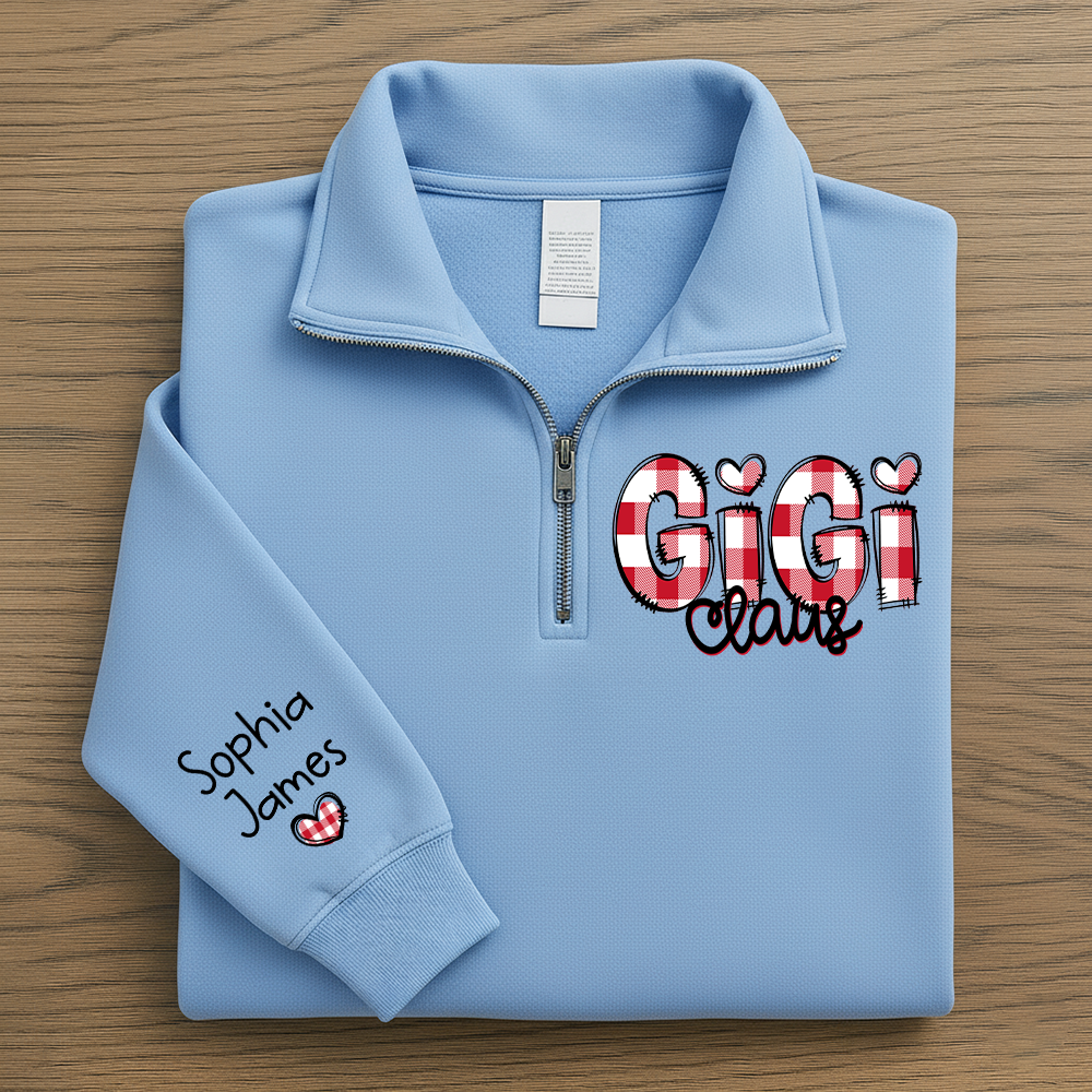 Personalized Gigi Claus Zip Sweatshirt – Custom Name Buffalo Plaid Christmas Sweatshirt Gift For Grandma