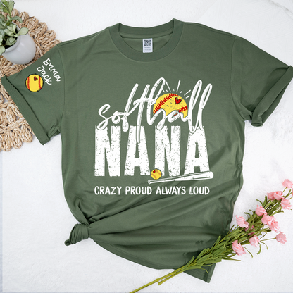 Custom Softball Nana T-Shirt, Personalized Sports Grandma Tee for Game Day