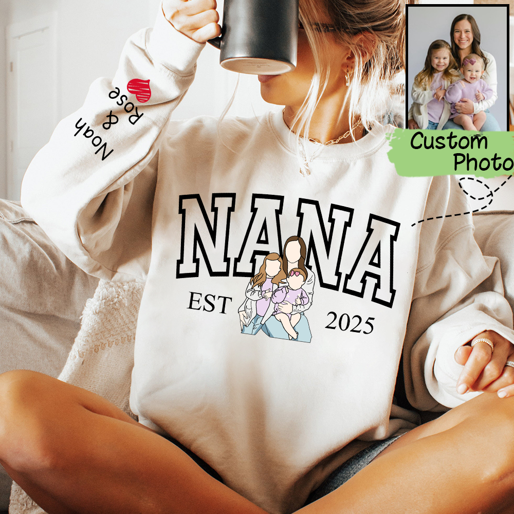 Custom Photo Portrait, Custom Nana And Kids For Family Gifts