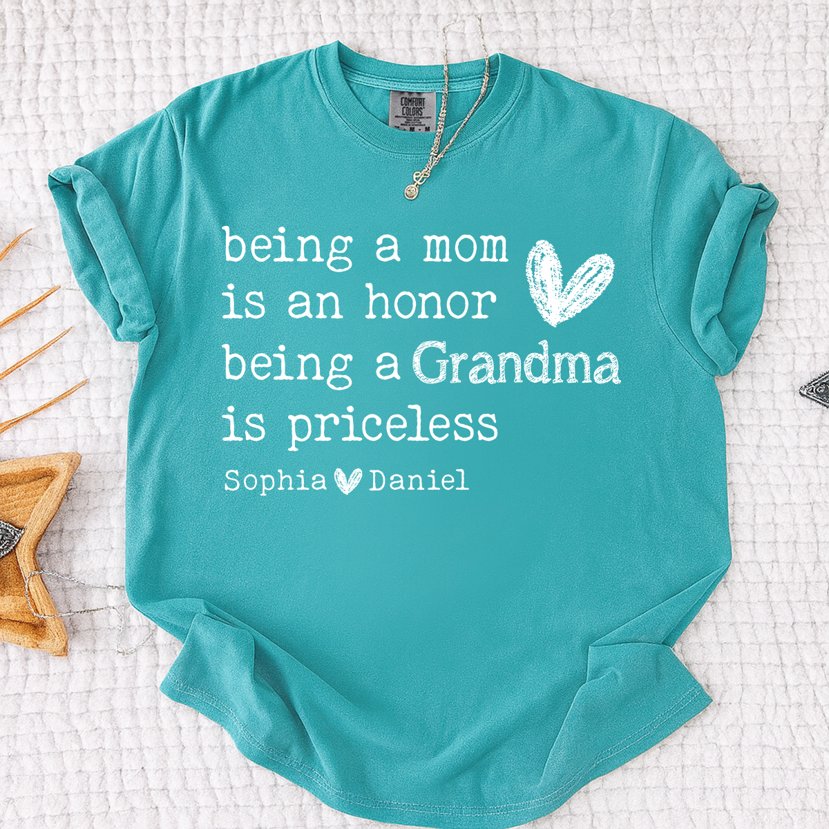 Comfort Colors Custom Grandma T Shirt with Grandkids Names Meaningful Quote Being a Mom Is an Honor Grandma Is Priceless Personalized Family Shirt