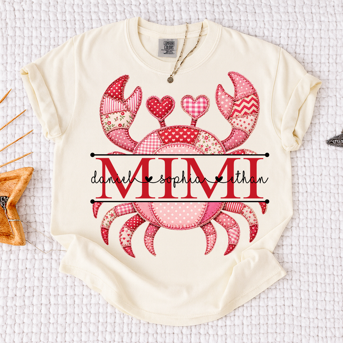 Comfort Colors® Patchwork Crab Design Mimi Shirt Personalized Children’s Names Tee