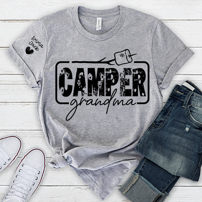 Camper Grandma Shirt, Funny Camping Grandma Tee, Personalized Grandkids Names Sleeve Shirt, RV Camper Gift for Grandma