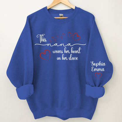 This Nana Wears Heart On Seeve With Grandkids Sweatshirt