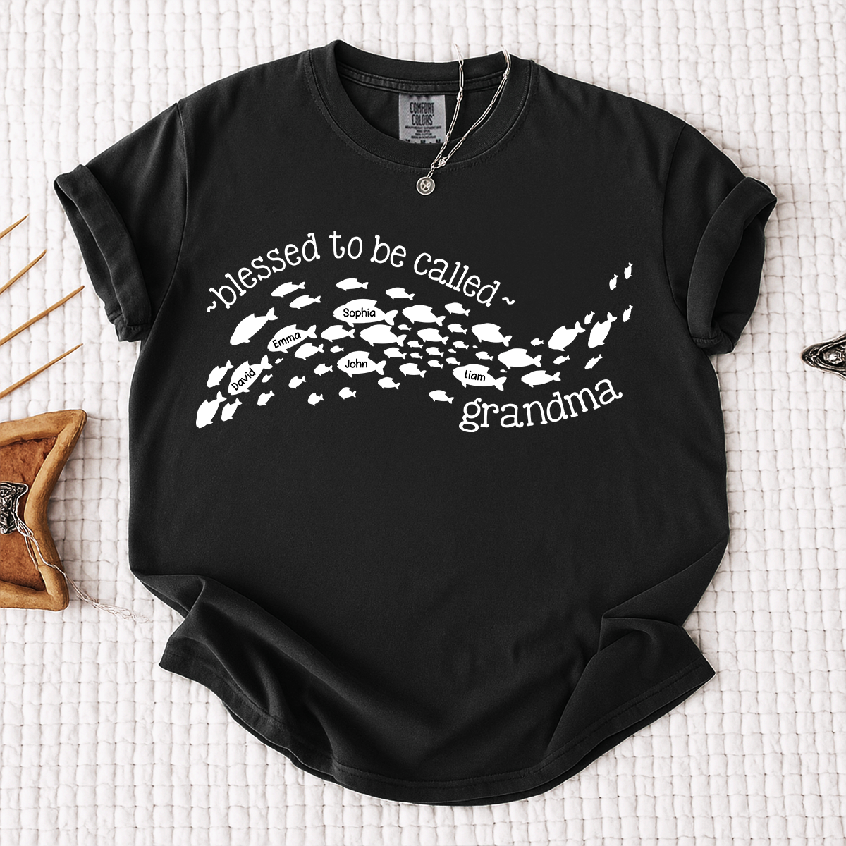 Comfort Colors Personalized Grandma Ocean Fish Shirt, Blessed to be Called Grandma T-Shirt, Custom Grandkids Names Sea Life Gift