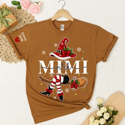 Mimi Christmas Shirt for Women, Cute Holiday Santa Witch Design Tee, Personalized Grandma Family Gift T Shirt