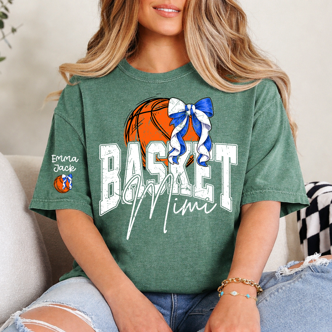 Basketball Mimi Shirt Personalized with Grandkids Names, Custom Basketball Family Tee