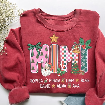 Christmas Grandma Sweatshirt with Custom Kids’ Names, Cozy Holiday Gift