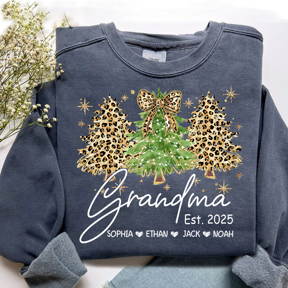 Personalized Grandma Sweatshirt, Christmas Tree Design Holiday Gift for Grandma