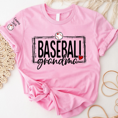 Baseball Grandma T-Shirt, Personalized Grandma T-Shirt for Baseball Lovers with Custom Name