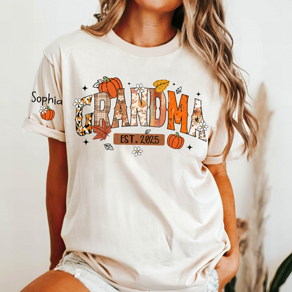 Custom Grandma Pumkin Tshirt, Personalized For Grandma And Kids