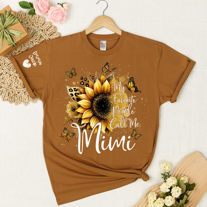 My Favorite People Call Me Mimi Shirt, Personalized Nana T-Shirt with Sunflower and Butterfly Design