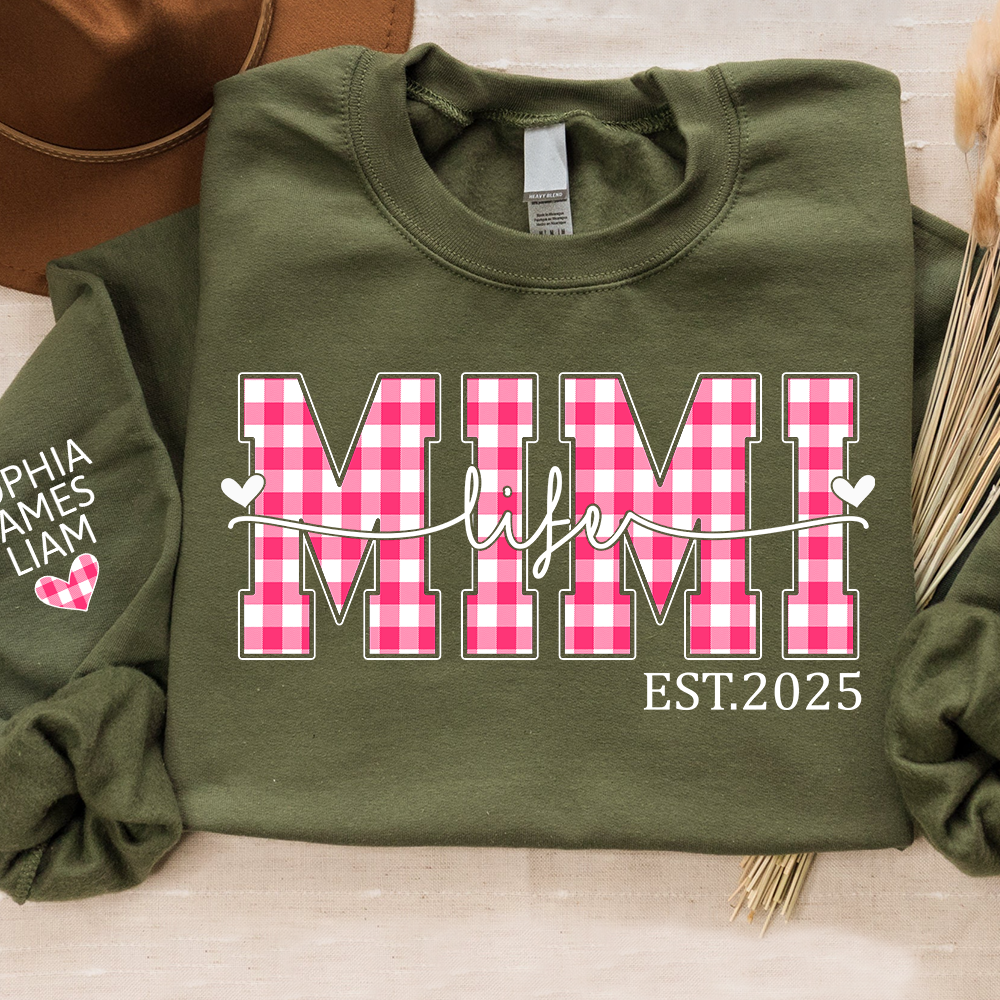 Personalized Mimi Life Sweatshirt EST 2025, Custom Grandma Crewneck with Grandkids Names, Mimi Valentine Gift