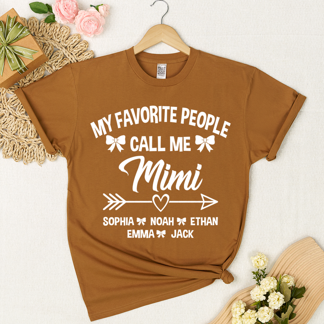 Mimi T-Shirt Personalized, My Favorite People Call Me Mimi with Family Names and Cute Arrow Design