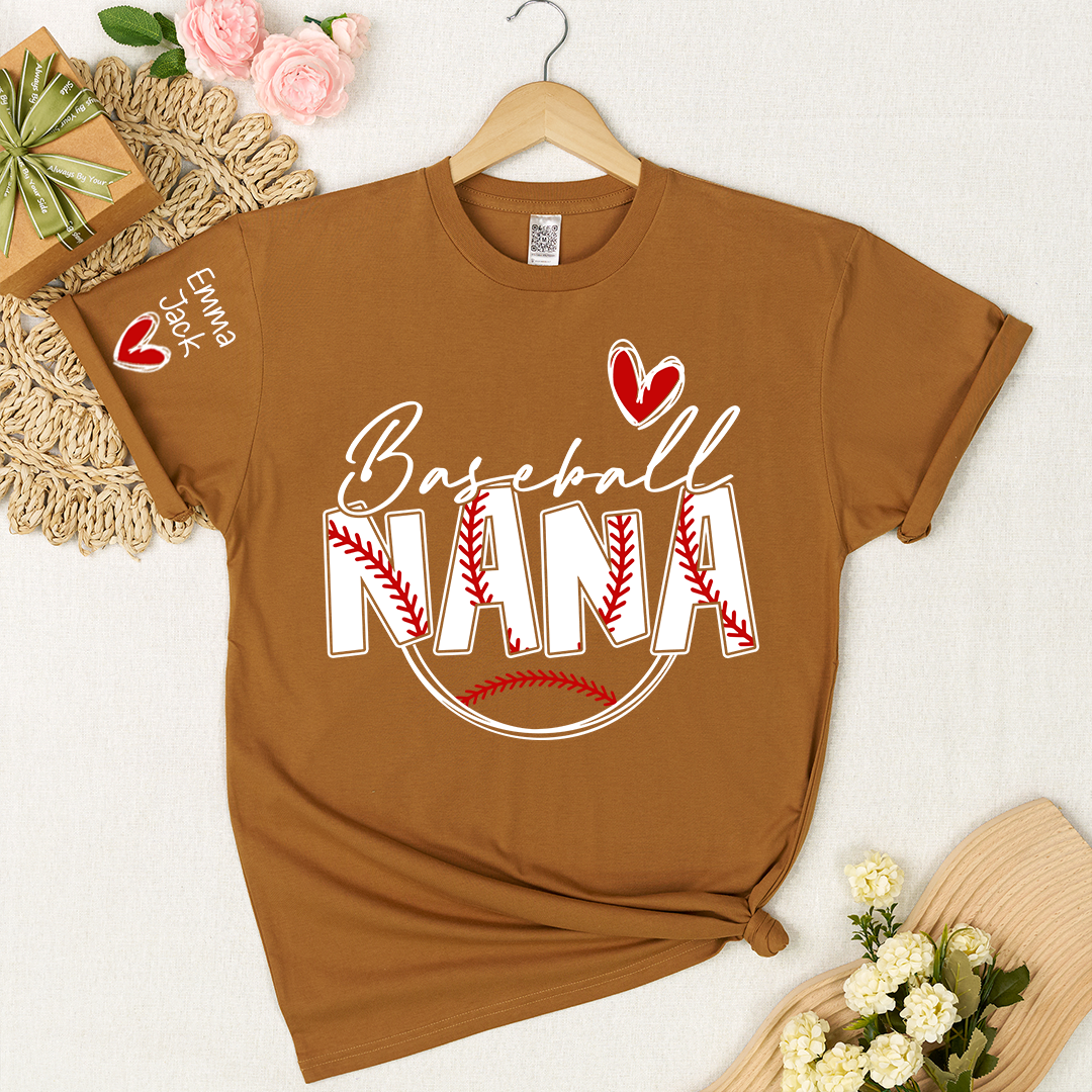 Personalized Baseball Nana T-Shirt, Custom Nana Tee for Proud Baseball Grandma, Give Grandma And Kids