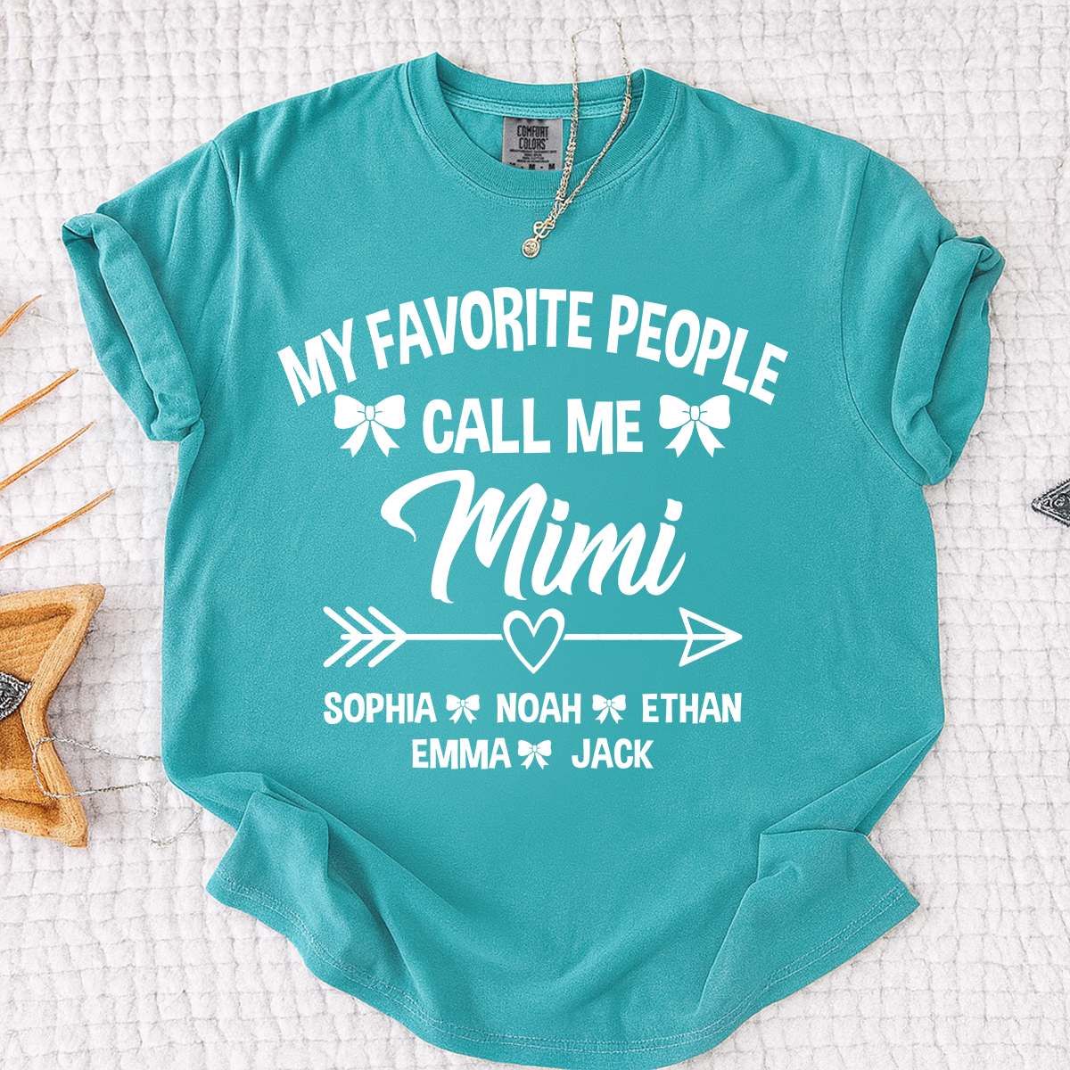 Comfort Colors® My Favorite People Call Me Mimi Shirt, Personalized Mimi T-Shirt with Custom Family Names and Heart Arrow Design