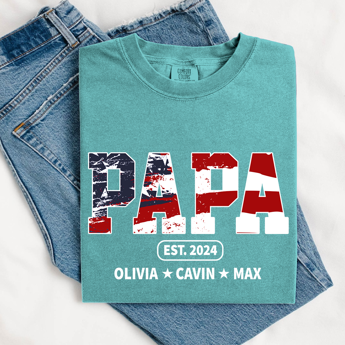 Comfort Colors® Papa Est Independence Day Shirt, Custom Nickname And Grandkids 4th Of July Shirt