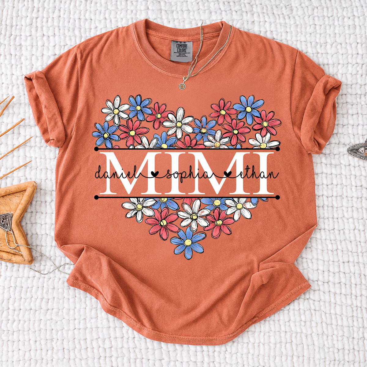 Comfort Colors® Mimi Shirt with A Unique American Flower Design, American Flag shirt, a gift for Grandma And Grandchildren