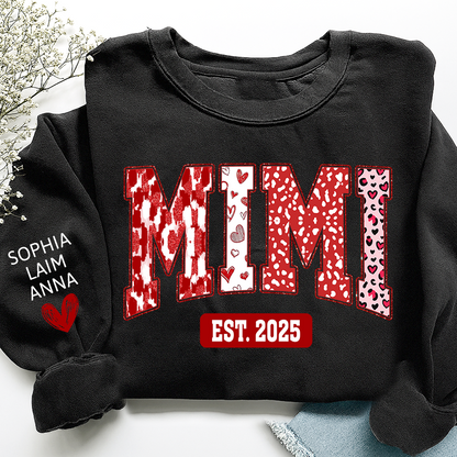 Custom Mimi Sweatshirt, Valentine Heart Pattern Pullover with Names