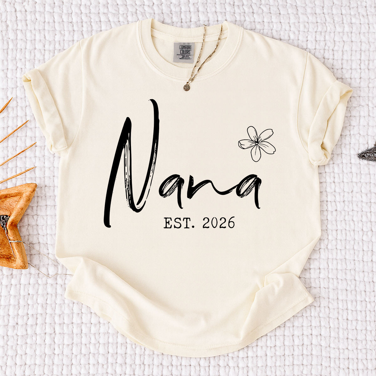 Comfort Colors® Personalized Nana Est 2026 Shirt, Custom Grandma T Shirt, Simple Floral Nana Graphic Tee, Gift for New Grandma Women