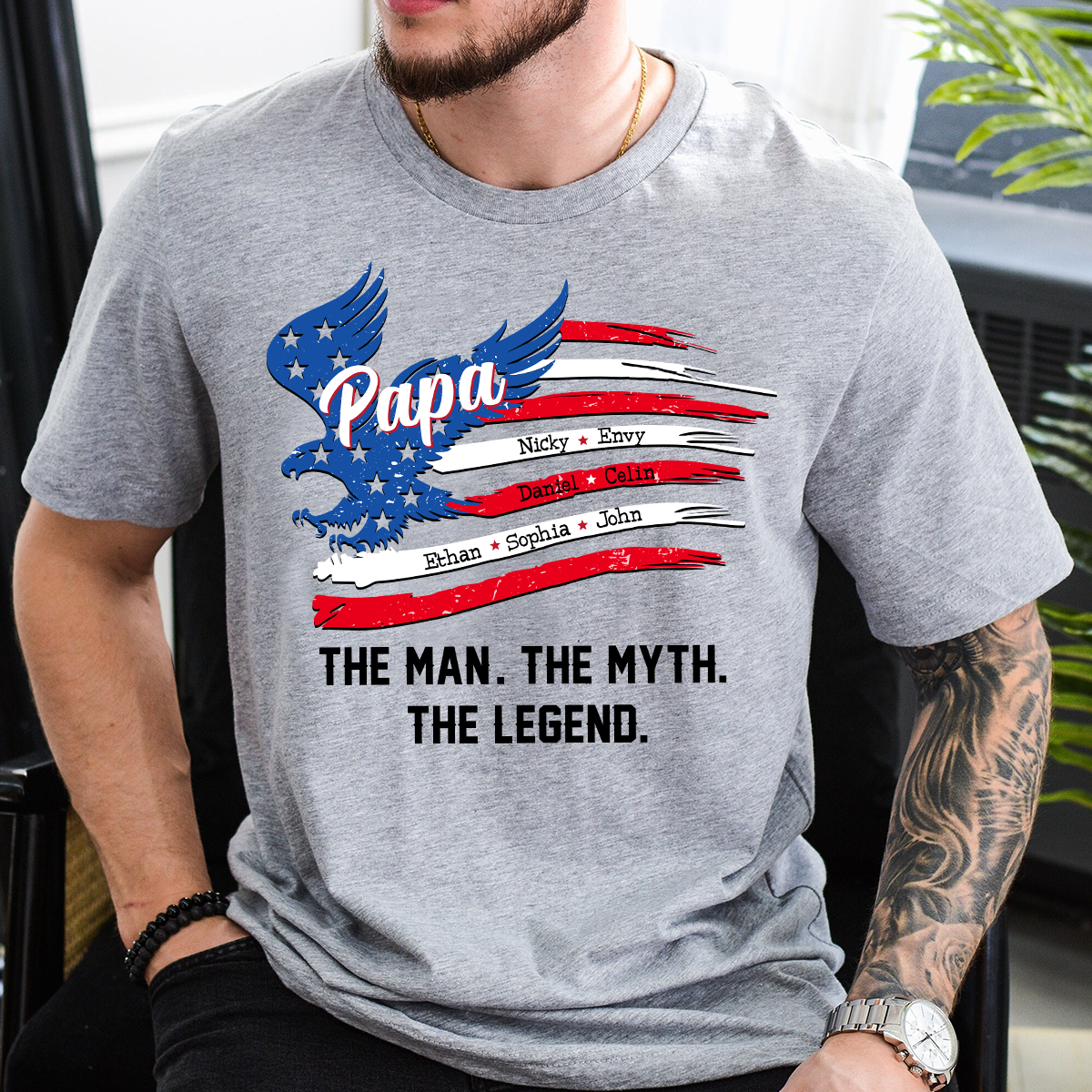 Personalized The Man The Myth The Legend Father's Day Shirt, Papa Shirt With Kid's Names, 4th of July Shirt