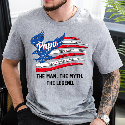 Personalized The Man The Myth The Legend Father's Day Shirt, Papa Shirt With Kid's Names, 4th of July Shirt