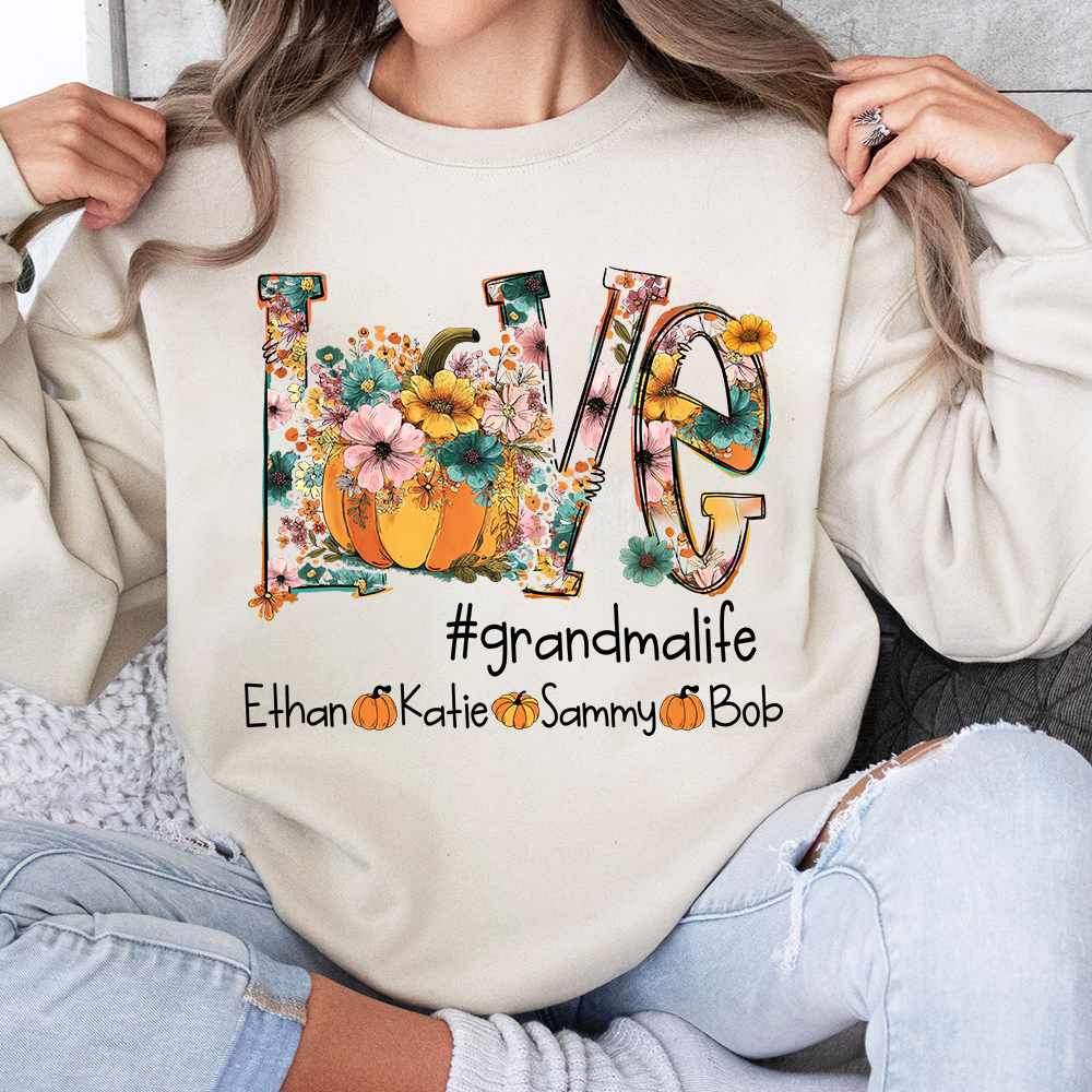 Custom Autumn Pumkin Sweatshirt, Personalized for Grandma and Her Grandkids