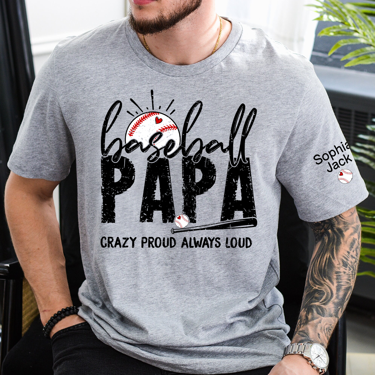 Personalized Baseball PAPA T Shirt, Custom Family Shirt, Crazy Proud Always Loud Design, Perfect for Baseball Fans