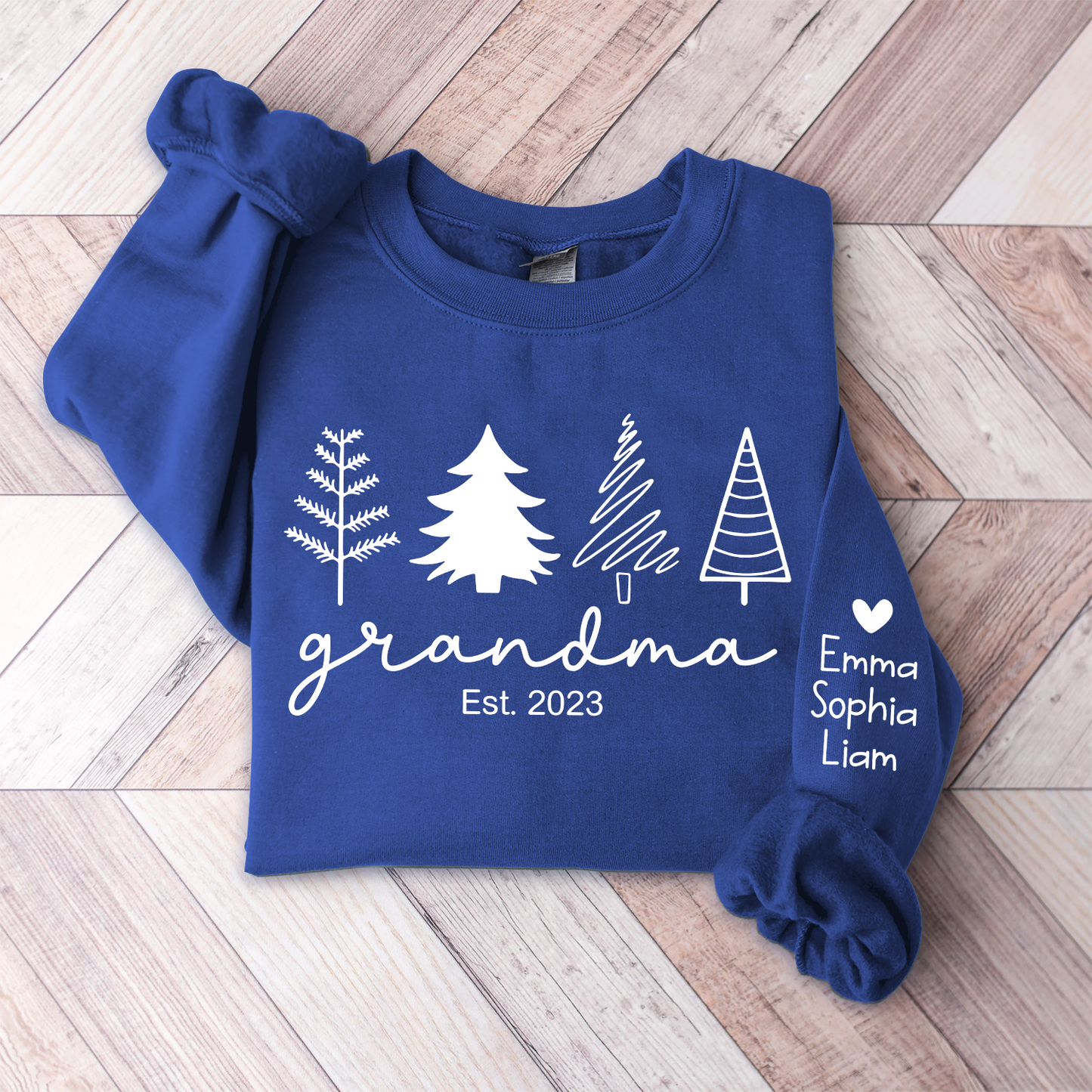 Christmas Tree Sweatshirt, Custom Grandma Est & Kids, Grandma Gift TH Sweatshirt