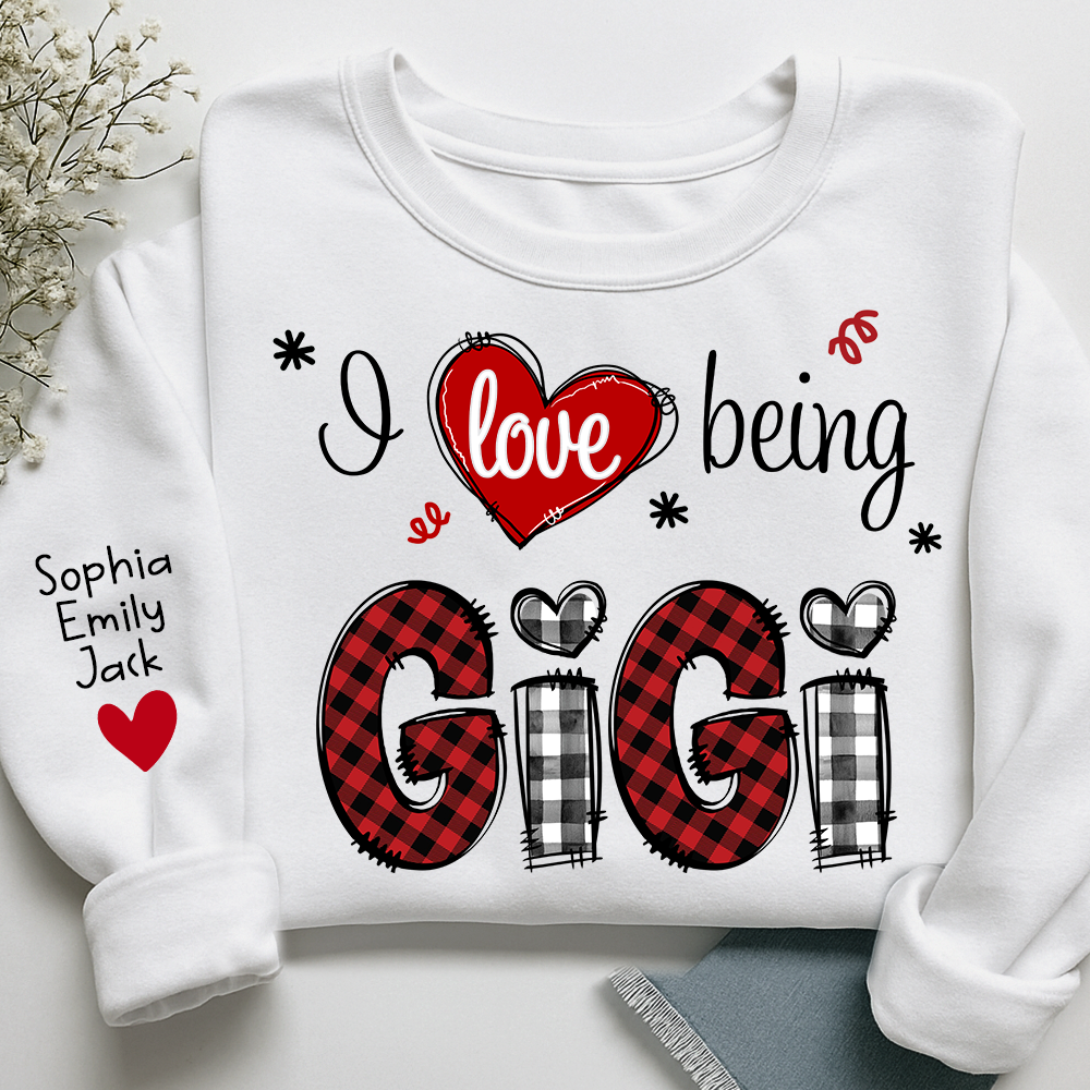 Valentine I Love Being Grandma Sweatshirt, Heart Patchwork Gift For Grandma And Kids