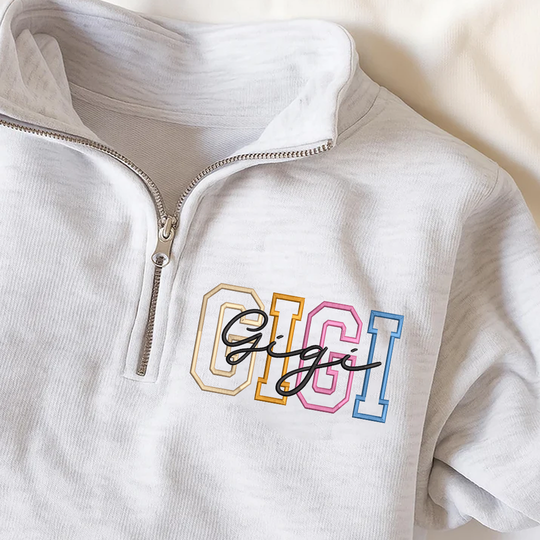 Personalized Gigi color Embroidered Set – Custom Family Name Sweatshirt and Sweatpants Embroidery Outfit – Parents Gift for Christmas, Anniversary