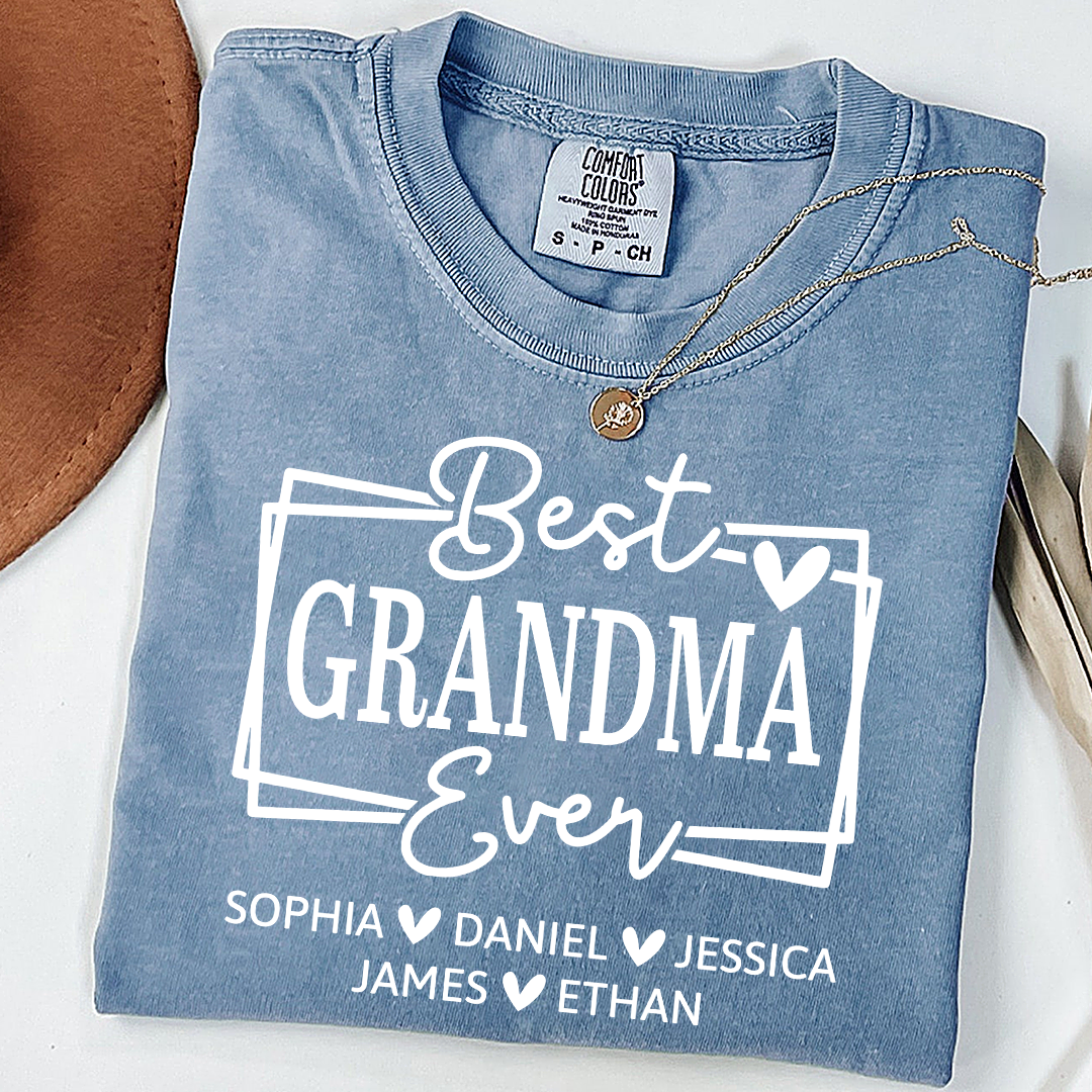 Comfort Colors Best Grandma Ever Personalized T Shirt with Heart Icons, Custom Family Gift Shirt for Grandma